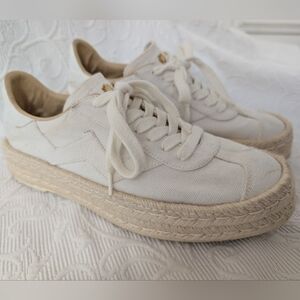 Stuart Weitzman Canvas Espadrille Sneakers | Cream | Size 8.5